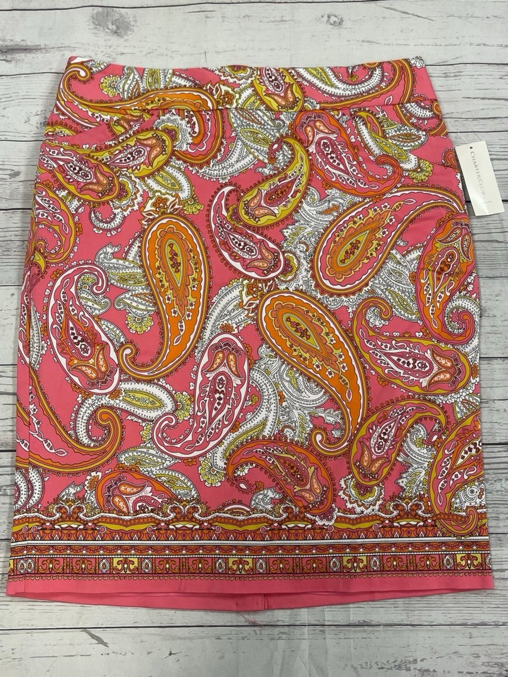 NWT CHARTER CLUB Coral Pink Paisley Pencil Skirt, Lined, Small Slit in Back - Picture 3 of 10
